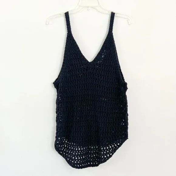 Free People Beach Dune Fauxchet Sweater Crochet Tank black M - Picture 2 of 7